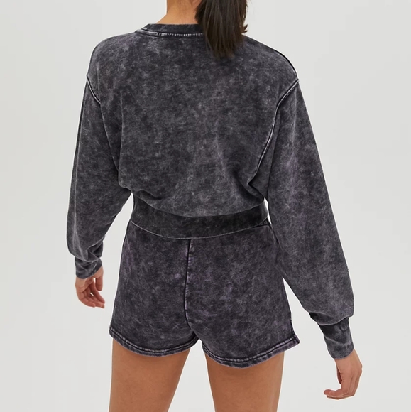 OlD - TNA Perkins Light Sweater Pale Violet Black Acid wash Crop Dolman Medium - Picture 5 of 10